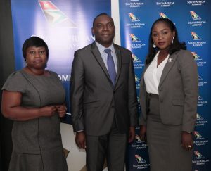  L-R: Stella Aghedo, Sales Executive; Ohis Ehimiaghe, Regional Manager, North, West & Central Africa and Kemi Leke-Bamtefa, Head, Sales & Marketing all of South African Airways during the media lunch announcing SAA new A330-300 aircraft on the Lagos-Johannesburg route.