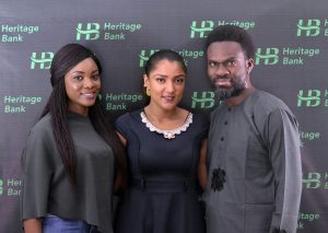 R-L: Fela Ibidapo, Group Head, Corporate Communications, Heritage Bank Plc; Omobolaji Mogaji, Media Sales Executives at Multichoice and Gifty Powers, Big Brother Naija's housemate, during her visit to the bank's head office in Victoria Island Lagos, weekend. 