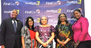 L-R: Group Head Public Sector, FirstBank, Mr. Timothy Arowoogun; Honorable Member of Oyo State House of Assembly, Mrs. Bolanle Agbaje; Wife of Oyo state Governor, Mrs. Florence Ajimobi; Chairman, Board of Directors, FirstBank, Mrs. Ibukun Awosika; and Honorable Member of the Oyo State House of Assembly, Mrs. Olawunmi Oladeji at the Oyo State Women Empowerment Summit in collaboration with FirstBank’s FirstGem in Ibadan…Tuesday.