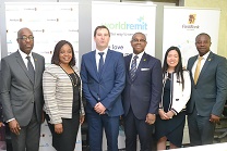 L-R: Tunde Owolabi, Group Executive, Retail Banking, Lagos & West, FirstBank; Adeyemi Ogumoyela, Chief Compliance Officer, FirstBank; Andrew Stewart, Regional Head, Middle East & Africa, WorldRemit; Gbenga Shobo, Deputy Managing Director, FirstBank; Janice Chang, Marketing Partnerships Manager, WorldRemit and Abiodun Famuyiwa, Group Head, Products and Marketing Support,FirstBank at the launch of the WorldRemit/FirstBank Partnership on  June 5, 2018.