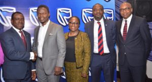 L-R: Chief Executive, Stanbic IBTC Bank, Dr Demola Sogunle; Guest Speaker, Boye Ademola; Country Head , Human Capital, Stanbic IBTC, Olufunke Amobi; Executive Director, Personal & Business Banking, Stanbic IBTC Bank, Mr. Babatunde Macaulay; and Group Chief, Human Resources, Dangote Group, Usen Udoh; at the Stanbic IBTC Bank PLC 2018 Work Place Banking Seminar in Lagos recently…