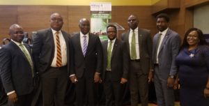 L-R: Jude Monye, Executive Director, Heritage Bank Plc; Felix Ejinwa, Head, Credit Review and Monitoring, Risk Management, Keystone Bank;  Aliyu Abduhameed, MD/CEO of NIRSAL; Dike Dimiri, Divisional Head, Enterprise Risk Management; Olugbenga Awe, Group Head, Agric Finance & Export; Adelana Ogunjirin, Team Member, Agric Finance & Export and Joyce Omotosho, Ag Group Head, Credit Risk Management, all of Heritage Bank Plc, during the 2018 Chief Risk Officers Forum Retreat organized by the Nigeria Incentive-Based Risk Sharing System for Agricultural Lending (NIRSAL) in Lagos, yesterday.  