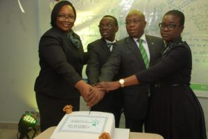 Chief Compliance Officer, Heritage Bank Plc, Oluwatomi Ojo;  outgoing General Manager/Chief Compliance Officer, Wumi Adeniyi; Executive Director, Jude Monye;  and Divisional Head, Customer Experience and Analytics, Kikanwa Akpenyi,  during send forth of out-going General Manager/Chief Compliance Officer of Heritage Bank Plc at the Bank’s head office in Lagos... on Monday. Photo: Heritage B  