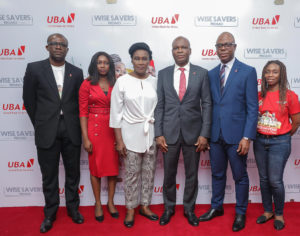 l-r:  Head, Brand Management, United Bank for Africa (UBA) Plc. Lashe Osoba; Officer,, Lagos Lottery Board, Nike Oyebamiji; Head Lagos Office, Consumer Protection Council, (CPC) Susie Onwuka; Executive Director, UBA Plc, Liadi Ayoku; Head, FMCG, UBA Plc. Isiuwe Chike; and Mass Retail/Agent Banking Manager, UBA Plc, Bolajoko Agunlejika at the 2nd Quarterly  Draw of UBA Wise Savers Promo where 20 Savings Account Holders won N1.5m  each,  in Lagos on Thursday