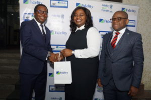 L-R: Partner, PWC experience centre and Emerging Technologies, Femi Osinubi; Executive Director, Shared Services & Products, Fidelity Bank Plc, Chijioke Ugochukwu; Divisional Head, Managed SMEs, Fidelity Bank Plc, Osaigbovo Omorogbe; at the Fidelity SME Radio Forum held at Inspiration FM in Lagos on Tuesday to create publicity ahead of the forthcoming Fidelity SME Funding Connect. 