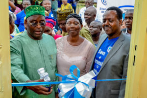 L – R: Member, Lagos State House of Assembly, Mushin Constituency 1, Hon. Olayiwola Olawale; Manager, Ladipo Primary School, Mrs Onireti Folasade and Chief Executive, Stanbic IBTC Pension Managers, Mr. Eric Fajemisin; at the handover of a renovated block of classrooms by Stanbic IBTC Pension Managers Ltd., at Ladipo Primary School, Mushin, Lagos, recently