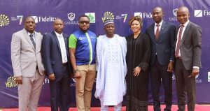 L-R: The Regional Operations Services Supervisor (ROSS) North-West 2, Fidelity Bank Plc, Shaba Mohammed; Branch Leader, Birnin Kebbi, Fidelity Bank Plc, Musa Isa; Head Recruitment, CSR & Sustainability, Fidelity Bank Plc, Chris Nnakwe; Commissioner of Youth & Sport Development, Sokoto State, Aminu Bala Bodinga; Founder/CEO, Gazelle Academy, Muna Onuzo; Regional Bank Head (RBH), North-West 2, Fidelity Bank Plc, Salihu Jibrin;  and Branch Leader (BL), Sokoto, Fidelity Bank Plc, Bello Aliyu, at the opening ceremony of the Fidelity Youth Empowerment Programme (YEA 7) for undergraduates and other selected participants Sokoto State University… Monday held in Sokoto State... Monday  