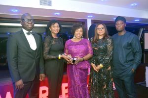 L-R: Tunde Lawanson, Head, Marketing and Corporate Communications, FBN Holdings Plc, Ugochi Onuekwusi, Human Resources Officer, Rev. Oluwayomi Uteh, General Manager, Operations TREM, Oyinade Kuku, Head, Human Resources, FBN Holdings Plc and Douglas Elisha, Technical Assistant to the GMD, FBN Holdings Plc at The Great Place To Work Awards held at Marina, Lagos on Friday which had FBNHoldings winning the Best Place to Work for Millennials and Women, Best in Leadership Practice, and 2nd Best Place to Work. The financial holdings group also received Platinum certification as a Great Place to Work.