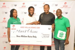 Co-founder, Recycle Point, Chioma Ukonu; Director, Brand & Advertising, Enitan Denloye; Founder of Recycle Point, Mazi Ukonu and Executive Director, Recycle Point, Taiwo Adewole during the prize presentation to the winners at Airtel Headquarters on Friday in Lagos.