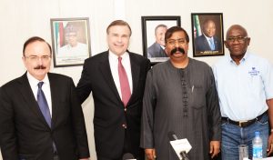 L-R: Director of Operations, Dangote Refinery, George Nicholas; Ambassador of the United States of America to Nigeria, His Excellency, Stuart W. Symington; Group Executive Director, Strategy, Capital Projects & Portfolio Development, Dangote Industries Limited, Devakumar Edwin, and Technical Consultant to the President/CE on Refinery & Petrochemical Projects, Dangote Industries Limited, Engr. Babajide Soyode during United States of America Ambassador to Nigeria visit to Dangote Refinery, Petrochemical and Fertilizer Plant, Lekki Lagos on Tuesday, April 18, 2017.