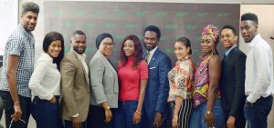 L-R: Offiong Anthony (Thin Tall Tony), Ese Eriata (Ese), Ekemini Ekerette (Kemen) Raliat Oyetunde, a principal SME Consultant to Heritage Bank/CEO of Prinsult Global; CoColce Sowode (Coco-Ice), Fela Ibidapo, Group Head, Corporate Communication of the bank; Gifty Powers, Uriel Oputa (Uriel), Miyonse Oluwaseyi (Miyonse) and Somadina Anyama (Soma), during the bank’s hosting of Ex-Housemates of the Big Brother Naija reality show and other 21st century emerging entrepreneurs to business breakfast meeting.
