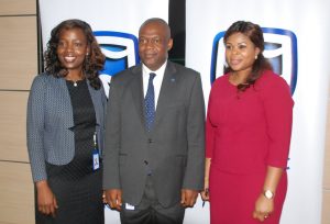 Chief Operating Officer, Sakeenat Bakare;  Chief Executive,  Mr. Anselem Igbo; and Head, Business Development, Ibiyemi  Mezu; all of Stanbic IBTC Insurance Brokers Ltd, at a media interactive forum organized by the company in Lagos on Thursday, April 20, 2017