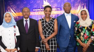 L-R: Executive Director Commercial, NASCON Allied Industries Plc, Fatima Dangote; Director, NASCON Allied Industries Plc, Olakunle Alake; Chairperson, NASCON Allied Industries Plc, ‘Yemisi Ayeni; Director, NASCON Allied Industries Plc, Prof. Chris Ogbechie; and Director, NASCON Allied Industries Plc, Halima Dangote at the NASCON Allied Industries Plc 2016 Annual General Meeting (AGM) held on Thursday, May 4, 2017 in Lagos.