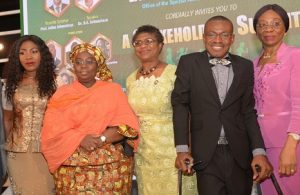 (L-R) Mrs. ArinolaOluwo, representative of His Excellency, the Executive Governor of Lagos State, Mr. AkinwunmiAmbode;Dr. IdiatAdebule,Her Excellency, the Deputy Governor,Lagos State;Mrs. Joyce Onafowokan, Special Adviser to the Lagos State Governor on Social Development; Mr. Daniel Onwe, Lead Partner, Daniel &Sophina Legal Practitioners; and Mrs. AbiolaLiadi, Permanent Secretary, Lagos State Ministry of Women Affairs and Poverty Alleviation;at the Stakeholders Summit held on Ability in Disability: A Stitch in Time Saves Nine at Civic Centre, Lagos on …Tuesday