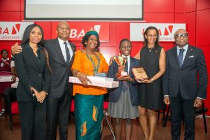  l-r: Group Head, Human Resources, UBA Plc, Patricia Aderibigbe; GMD/CEO, UBA Plc, Mr. Kennedy Uzoka; Guardian of the Overall Winner, Jacqueline Uzoadibe; Overall Winner of the 2017 UBA Foundation National Essay Competition and Student of British Nigerian Academy, Miss Samuella Sam-Orlu; Managing Director/CEO, UBA Foundation, Bola Atta; and Group Head, Secretariat & Corporate Services, UBA Plc, Bili Odum during the Grand finale and prize giving ceremony of the UBA Foundation National Essay Competition  held at UBA House in Lagos on Monday