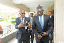 Babcock 3: Chairman, NOVA Merchant Bank Limited and Convocation Lecturer, Mr. Phillips Oduoza (left) being received by the President/Vice Chancellor,  Babcock University , Ilisan Remo, Professor Adeola S. Tayo on his arrival in Babcock University for its University Convocation Lecture held at Ilisan Remo on Wednesday