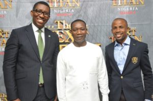 L-R HEAD OF CHIGITAL BANK HERITAGE BANK PLF CHIBUIKUE AGU; EXECUTIVE DIRECTOR, NEXT TITAN TV SHOW, MIDDLE KUNLE-AKINLAYA; AND COPORATE COMMUNICATION MANAGER , AIR PEACE, CHRIS IWARAH , AT THE INAUGURATION OF 800 PARTICIPANT IN THE NEXT TITAN SEASONS 5 TV REALITY SHOW IN LAGOS... ON THURSDAY.