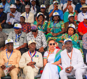 R-L: Edo State Governor, Mr Godwin Obaseki; wife of the National Chairman, All Progressives Congress (APC), Mrs Lara Oshiomhole; National Chairman of APC, Comrade Adams Oshiomhole; and the Edo State Deputy Governor, Rt. Hon. Philip Shaibu, at the APC National Convention in Abuja at the weekend.