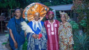 L-R Ade Bakare, Founder, Ade Bakare Couture, UK; Chief Mrs Nike Okundaye, Founder, Nike Art Foundation and Curator General, Nike Art Gallery; Olutayo Irantiola, Atokun, Yoruba Lakotun and Ms Iyabode Aboaba, Chief Operations Officer (COO), Freedom Park during Yoruba Lakotun in commemoration of the International Women's Day held at Freedom Park over the weekend