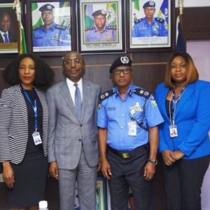 L-R: Mr. Clement Ezeifedikwa, CSO, Keystone Bank; Mrs. Omobolanle Osotule, Divisional Head, Marketing & Corporate Communications, Keystone Bank; Mr. Abubakar Danlami Sule, Ag. GMD/CEO, Keystone Bank; Mr. Zubairu Muazu, Lagos State Commissioner of Police and Ms. Olayemi Sule Divisional Head, Corporate Services, Keystone Bank during a courtesy visit to the CP, Lagos State Police command, recently.