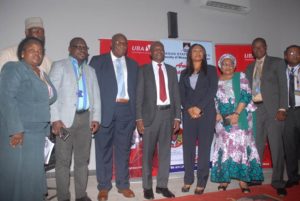 Coordinator, Banking and Finance Department, Lagos State University(LASU), Dr. Mrs Oluitan; Registrar, LASU, Mr Yinka Asuni; Deputy Vice-Chancellor, Prof. Oyedamola Oke; Regional Director, UBA Plc, Ms Emem Usoro; Librarian, LASU,  Mrs Aderonke Bello; Dean, Faculty of Management Science, LASU, Professor Tunde Yusuf;  and Member Planning Committee, Faculty of Management Annual Lecture,  Dr JK Obaro at the 2019 Annual Guest Lecture of the Faculty of Management Sciences (FMS) held yesterday held at the University campus in Ojo on Wednesday  