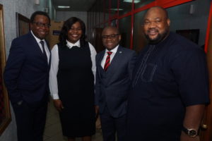 L-R: Partner, PWC Experience Centre and Emerging Technologies, Femi Osinubi; Executive Director, Shared Services & Products, Fidelity Bank Plc, Chijioke Ugochukwu; Divisional Head, Managed SMEs, Fidelity Bank Plc, Osaigbovo Omorogbe; Group General Manager, Inspiration Radio Group Nigeria, Azubike Osumili at the Fidelity SME Radio Forum held at Inspiration FM in Lagos on Tuesday to create publicity ahead of the forthcoming Fidelity SME Funding Connect. 