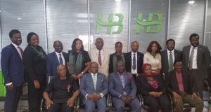 L-R: (Front row)- Dr. Uju Ogubunka, Past Registrar, CIBN; Jude Monye, Executive Director of Heritage Bank; Seye Awojobi, Registrar of CIBN; Kafhat Araoye, member , Capacity Building and Certificate (CB&C) committee CIBN and Kola Abdul, Past Chairman, CIBN Lagos Branch, (standing row)- Fela Ibidapo, Divisional Head, Corporate Communications, Heritage Bank; Abike Wesey, Divisional Head, Human Capital Management; Eduje Ighokpo, Chief Information Security Officer; Osepiribo Ben-Willie, Directorate Head, South South and South East; Saubana Ogunpola, member , Capacity Building and Certificate (CB&C) committee, CIBN; Kikanwa Akpenyi, Group Head, Customer Experience & Analytics; Kayode Adeyemi, Ag. Group Head, CB&C; Ndidi Olaosegba, Head, Competency Framework, CB&C; Dike Dimiri, Regional Executive, Lagos & South-West, Heritage Bank and Ike Williams, Directorate Head, Service Bank, during the accreditation of Heritage Bank’s training school, dubbed “The Refinery” by the Chartered Institute of Bankers of Nigeria.