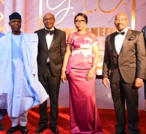 L – R: Vice President Yemi Osinbajo, SAN (GCON); CBN Governor, Mr. Godwin Emefiele (CON); Wife of the CBN Governor, Mrs Margaret Emefiele; and Chairman, Zenith Bank Plc, Mr. Jim Ovia (CON) at a reception organised by the private sector in honour of the CBN Governor at the Civic Centre, following a family thanksgiving service at the Catholic Church of Assumption, Falomo, Lagos, on Sunday.