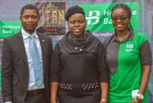  L-R: Members of Heritage Bank’s Corporate Communications- John Adah, Processing Officer; Ozena Utulu, Head, Brand Management & Sustainability and Daberechi Ike-Obioha, Team Member, Designs & Creatives, during The Next Titan Season-six audition at the Sheba Event Centre in Lagos.