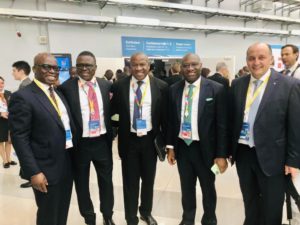 R-L: Wale Tinubu, Group Chief Executive, Oando Plc; Timi Alaibe, Non-Executive Director, Heritage Bank Plc; Chris Oshiafi, Group Managing Director of Pan African Capital Holdings; Ifie Sekibo, MD/CEO, Heritage Bank and Demetrios Halios, President/CEO of Halios Capital, at the ongoing Russian-African Summit in Sochi, Russia, yesterday.  