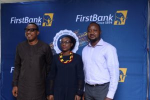 L-R: Ismail Omamegbe, Head, CR&S and Media & External Relations, FirstBank; Adeola Asabia, Member, Board of Trustees, Samuel Asabia Chair, Business Ethics, University of Lagos, FirstBank Endowment Programme; Banji Fehintola (CFA), President, CFA Society Nigeria at the regional level of the 2019 Ethics Challenge held in Lagos