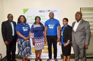 L-R: Head, Savings, Fidelity Bank Plc, Janet Nnabuko; Divisional Head, Brand & Communications, Fidelity Bank Plc, Charles Aigbe; Executive Director, Shared Services & Products, Fidelity Bank Plc, Chijioke Ugochukwu; Regional Bank Head (RBH), Lagos Island, Fidelity Bank Plc, Obiajulu Okafor; Head, Lagos Office, Consumer Protection Council (CPC), Sussie Onwuka; during the third monthly draw of the Get Alert in Millions (GAIM) promo season 4 in Lagos on Tuesday.