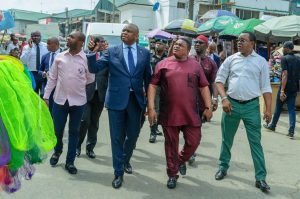 L-R: Ezenwa Oguadinma, Treasurer, Balogun Business Association (BBA); Nnamdi Okonkwo, Managing Director/Chief Executive Officer, Fidelity Bank Plc; Tony Obih, President, BBA; Emeka Igbosupolu, Vice President, BBA during the visit to the markets at BBA, ASPAMDA and APT to commiserate with the victims of the Lagos explosion on Monday.